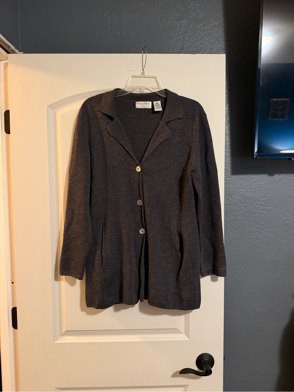 Parisian Signature Petite Medium Dark Gray Button-Front Knit Blazer 100% Wool